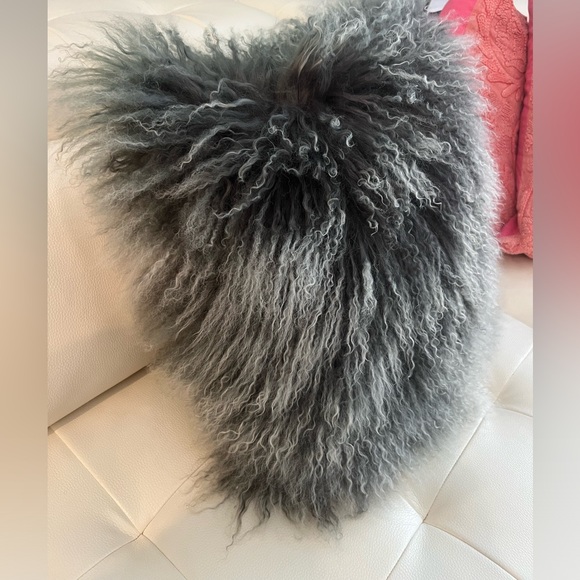 MON CHATEAU Grey Ombré & Minty Green TIBETAN LAMB FUR Down PILLOW 16” x 16” - Picture 12 of 12